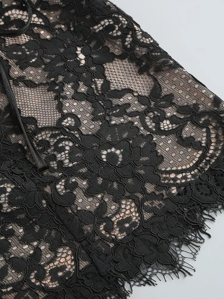 Strapless Lace Mini Dress – Elegant Sheer Patchwork Slim Fit Evening Dress