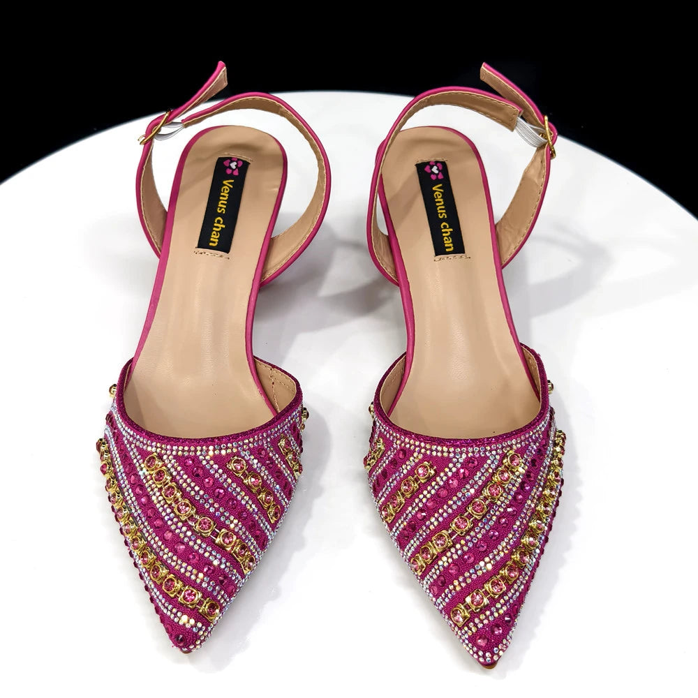 Rhinestone Pointed-Toe Slingback Heels & Bag Set