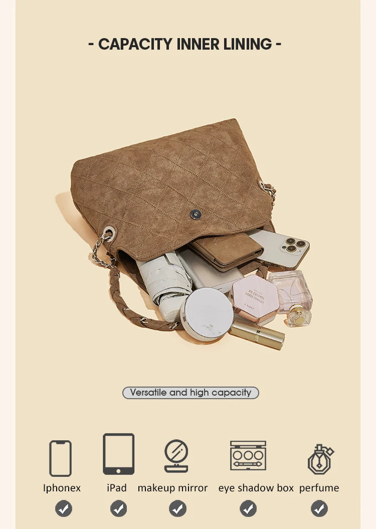 LAORENTOU Fabric Women's Strap Shoulder Bag Advanced Retro Underarm Large Capacity Fashion Quilted Handbag for Women Cossbody
