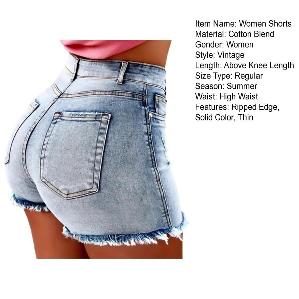 Women's High Waist Distressed Denim Shorts | Retro Slim Fit