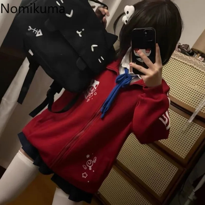 Women's Black Cotton Stand-Collar Zip-Up Jacket