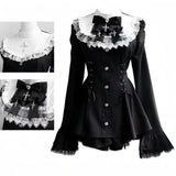 Japanese Y2K Aesthetics Vintage Bow Dress Shorts Set Women Gothic Lolita Style Long Sleeve Shirt Dress Elegant Party Dress Suits