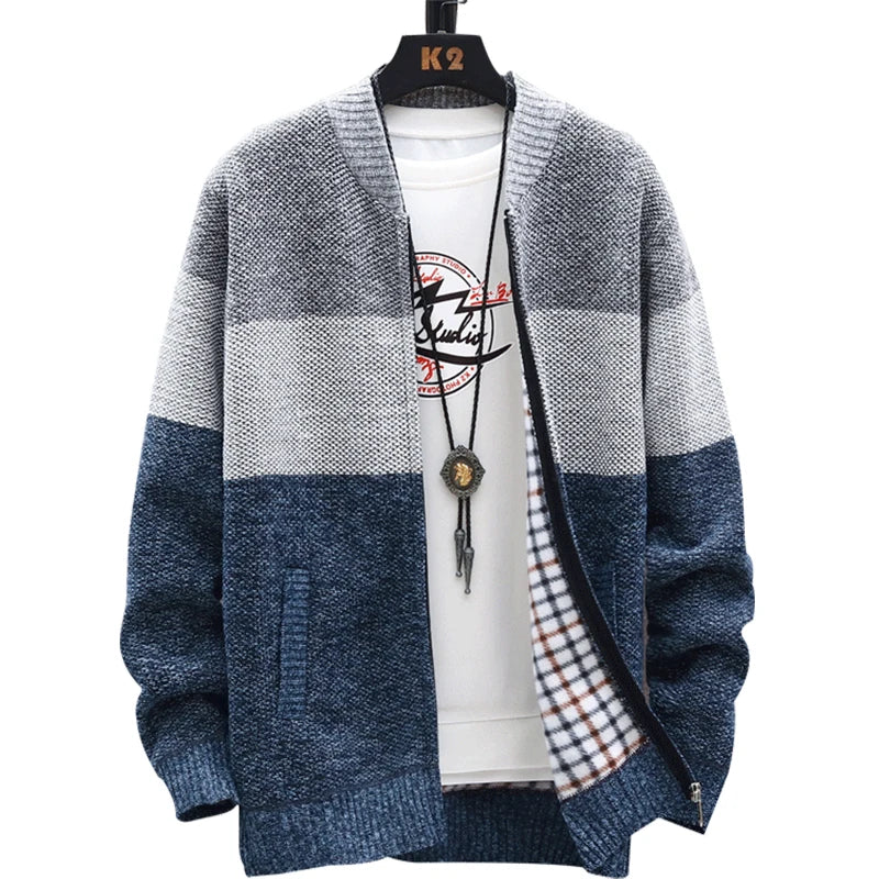 Men’s Autumn/Winter Fleece-Lined Zipper Cardigan