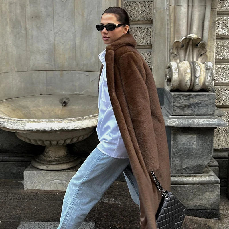 Luxury Faux Mink Long Overcoat