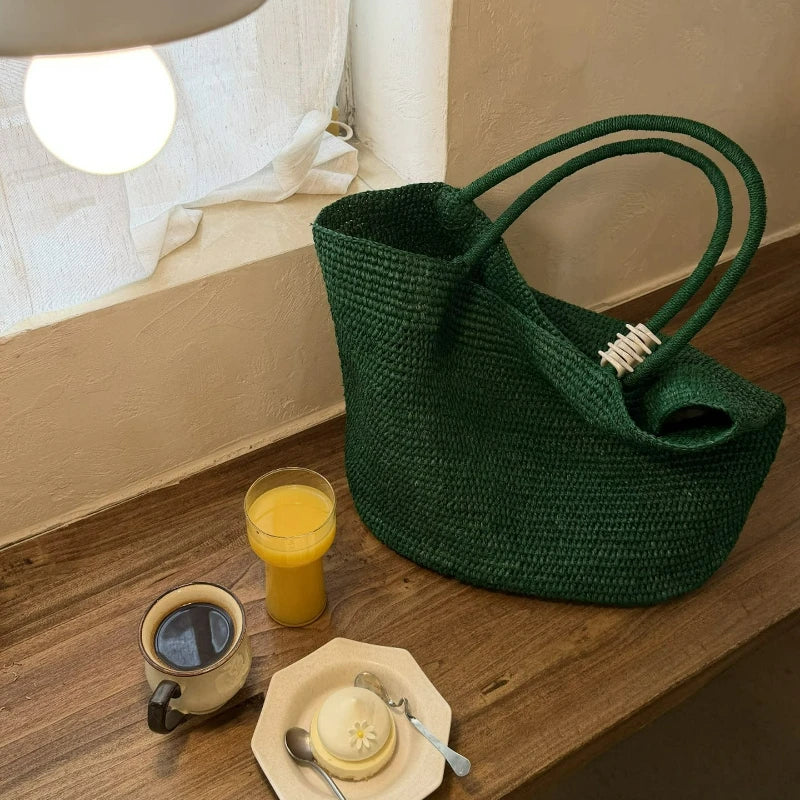 Fashionable Natural Rafia Grass Hand-woven Bag, Large Capacity, Lightweight, Versatile, Suitable for Daily Use, Women's Handbag
