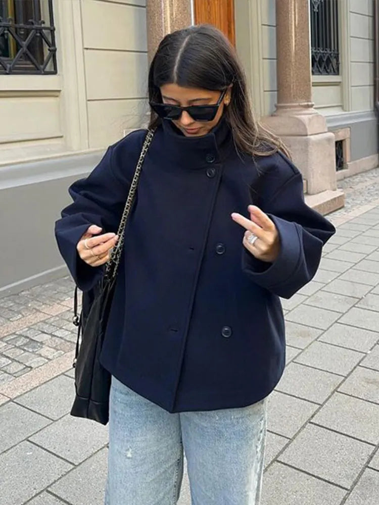 Stand Collar Woolen Short Coat