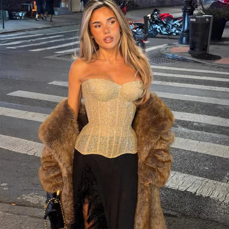 Women's Lace Patchwork Sequin Sling Top – Backless 2025 Clubwear Vest