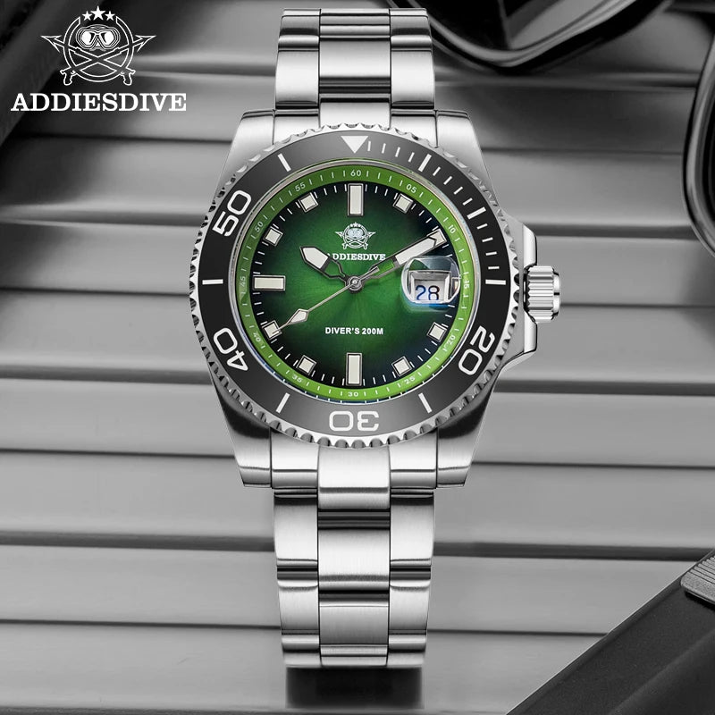 ADDIESDIVE Luxury Men Watch New Diving Ceramic Bezel 41mm Quartz Wristwatch 200m Waterproof Stainless Steel Luminous Dive Watch