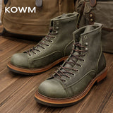 KOWM Hiking shoes men's walking boots British thick soled cowhide high top motorcycle boots ankle sneakers  casual trekking shoe