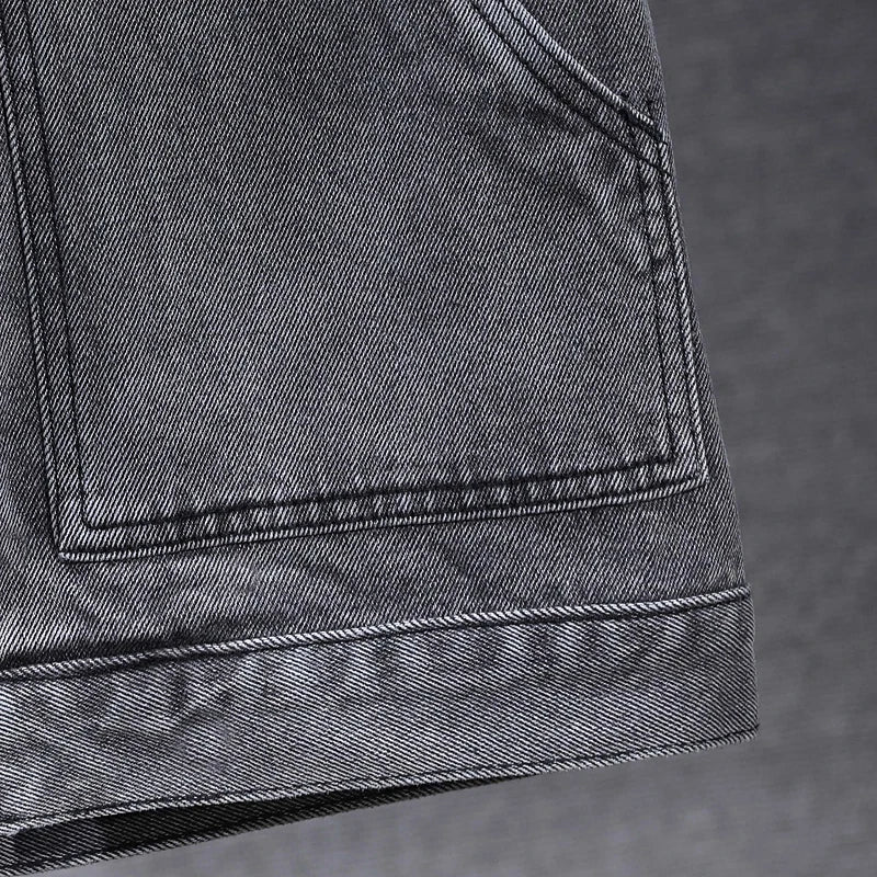 New Men's Loose Workwear Denim Vest with Hood Sleeveless Everyday Versatile Shoulder Pad Jacket Casual Unisex Outerwear