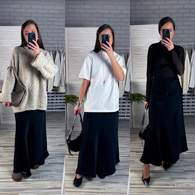 Women's Satin Maxi Skirt – Elegant Ankle-Length