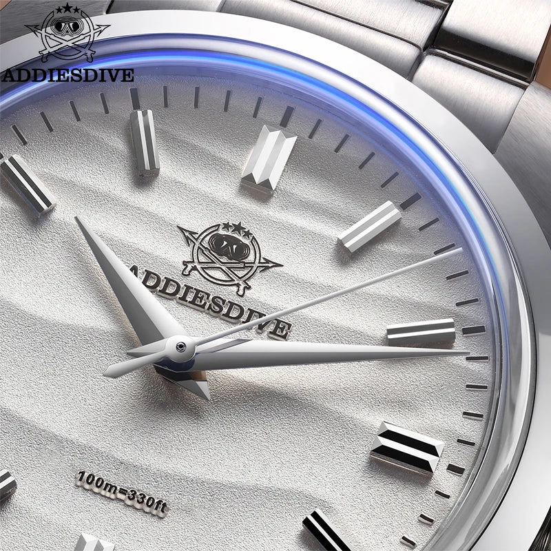 ADDIESDIVE Men's Watch 36mm Quartz Watch Diving 100m Sand Dial 316L Stainless Steel AR Bubber Glass Fashion WristWatch for Men