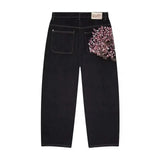 Hip-hop gold coin jeans Y2K retro low waist wide leg zipper pants y2k clothing men's fashion embroidered loose jeans