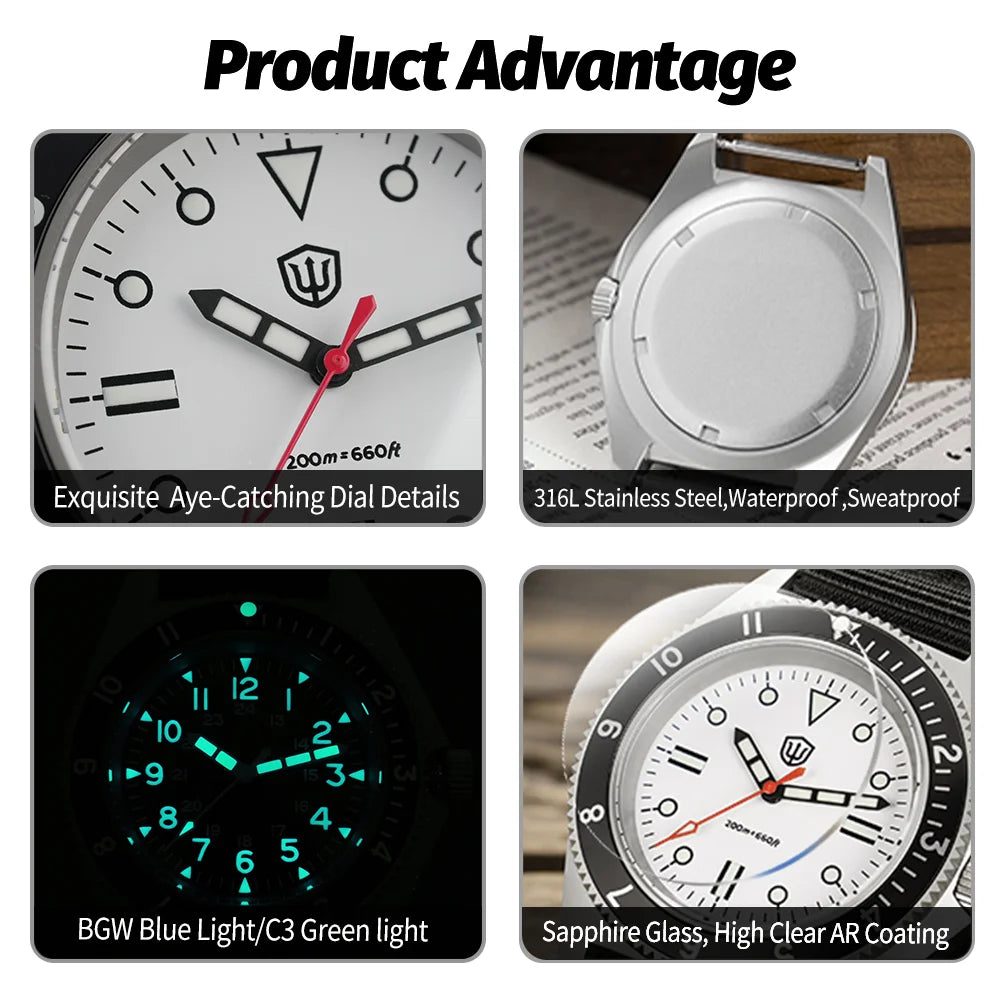 Watchdives WD1972 Quartz Watch VH31 Sweep Seconds Movement Sapphire Crystal BGW9 Luminous 20Bar Waterproof Wristwatch