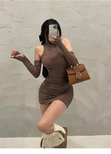Sleeveless High-Neck Pleated Mini Dress