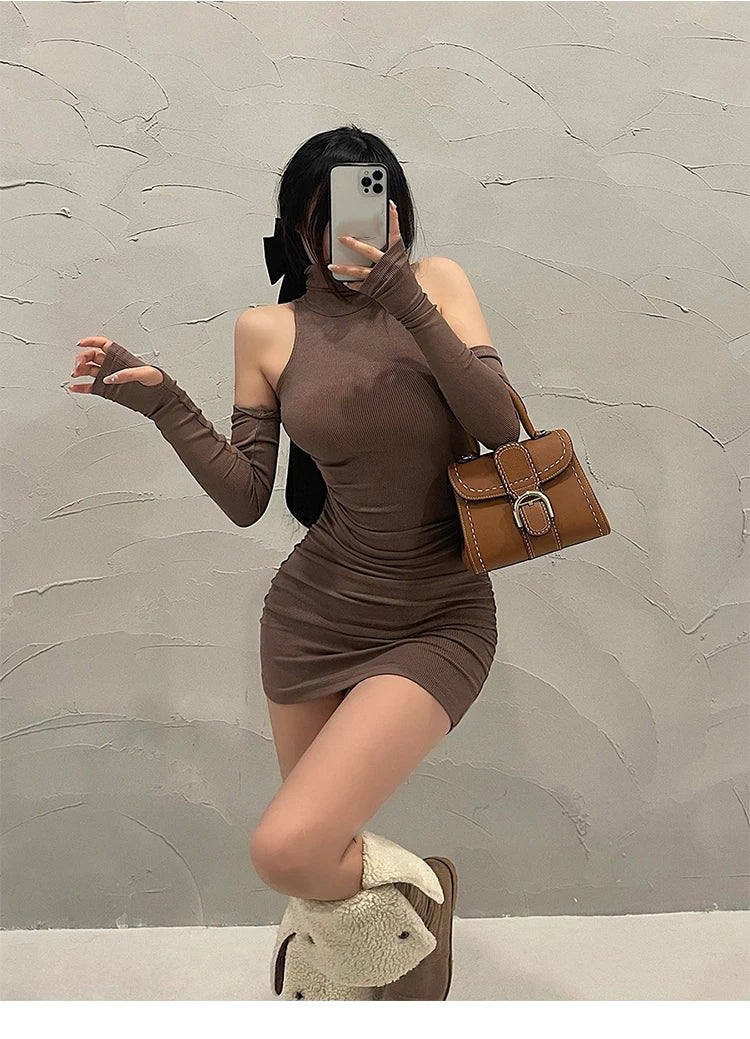 Sleeveless High-Neck Pleated Mini Dress