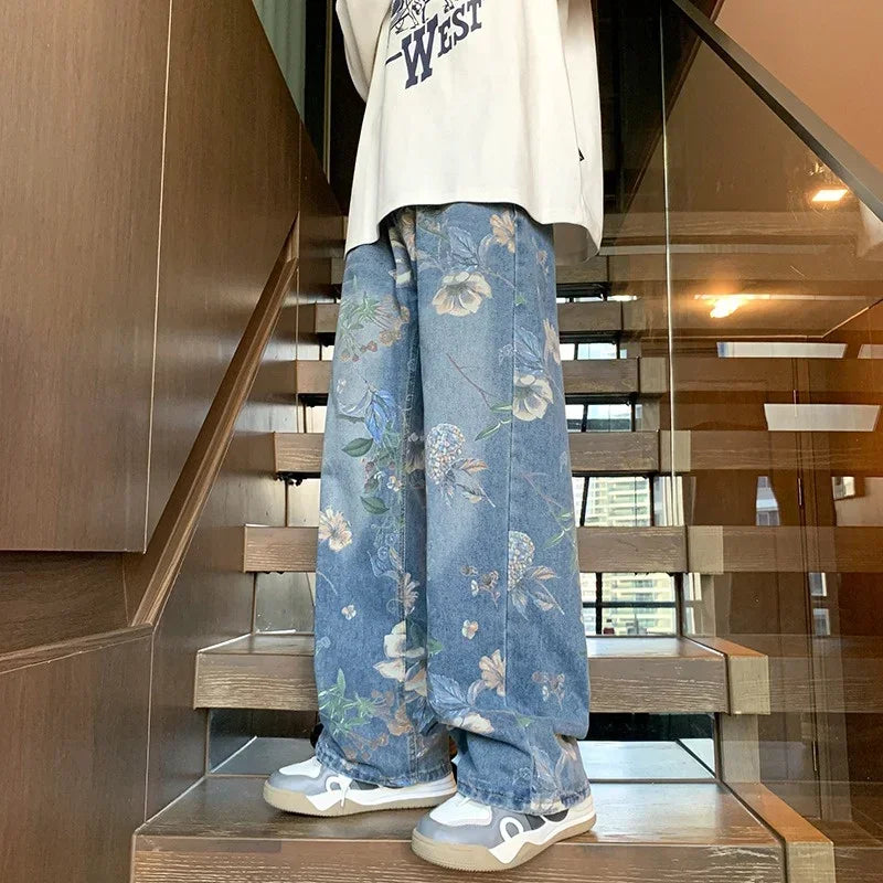 Men’s Vintage Floral Wide-Leg Denim