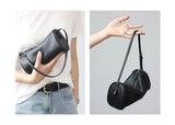 Full Grain Leather Soft Balck Small Size Crossbody Bags For Women Luxury Adjustable Shoulder Strap Underarm Bag Portable Handbag