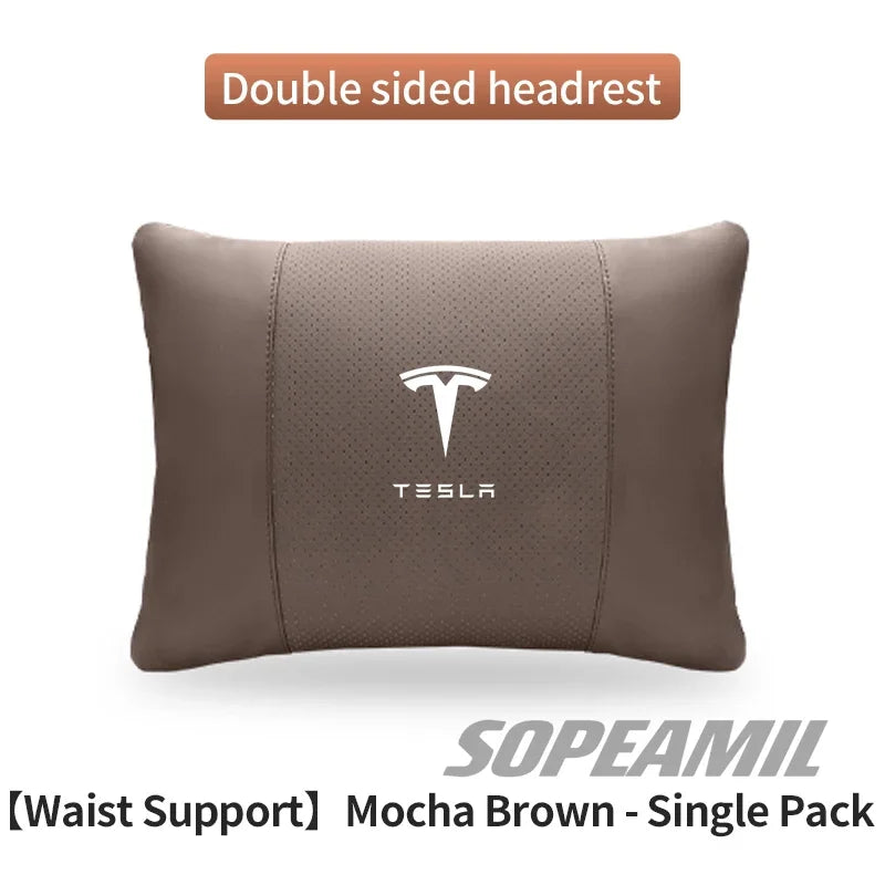 Car Double-Sided Suede Leather Headrest Neck Support Pillow Seat Waist Cushion Tesla Cybertruck Model 3 Model Y Model S Model X