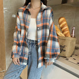 Vintage Plaid Long-Sleeve Blouse