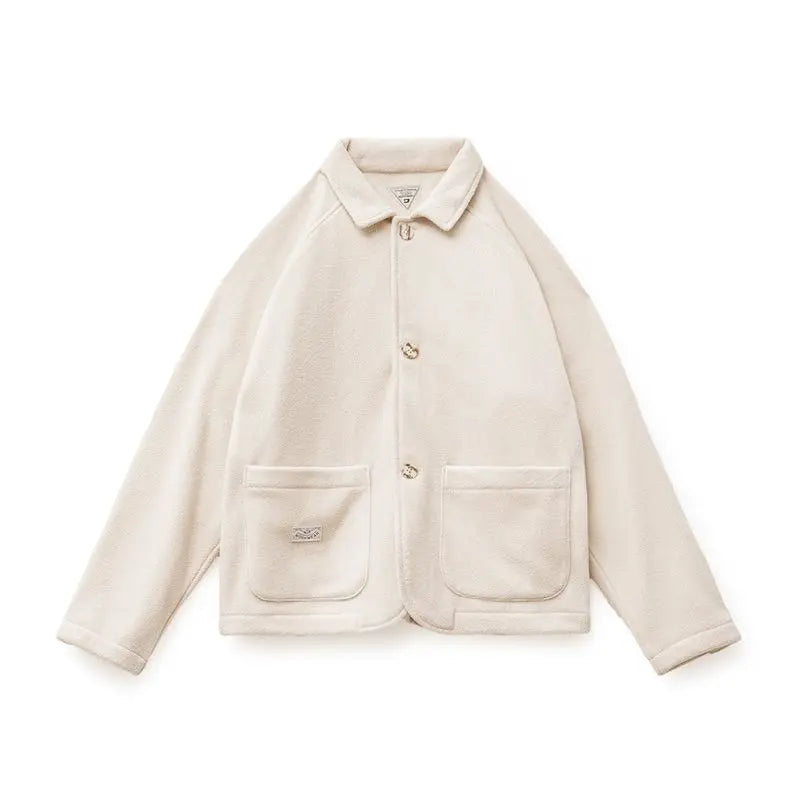 Maden Women's Fleece Lapel Warm Jacket 290gsm Single-breasted Solid Color Casual TOPs Coat for Autumn Winter Outwear