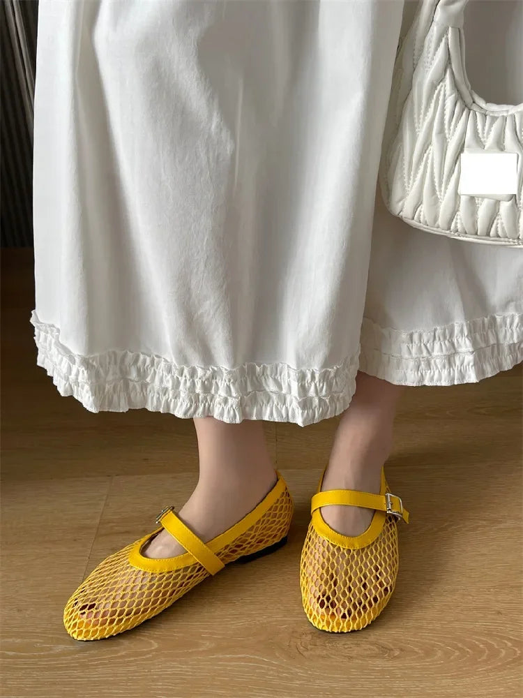 Eilyken Mesh Flat Sandals – Elegant Buckle Strap Women's Shoes