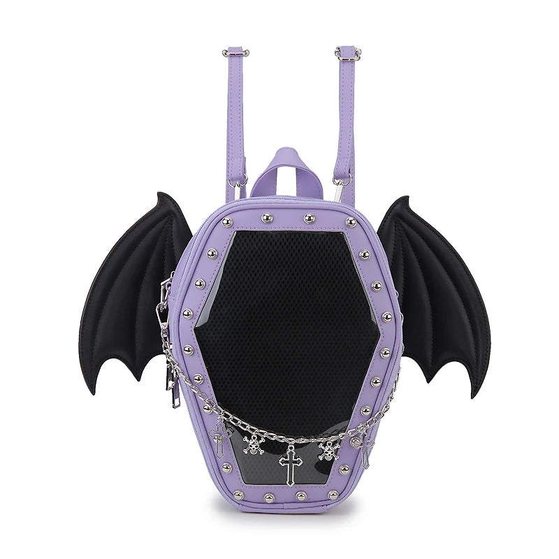 Gothic Punk Coffin Shape Ita Bag Women Clear Backpacks Dark Lolita Handbag and Shoulder Bag Girls Cosplay Designer 2 Insert