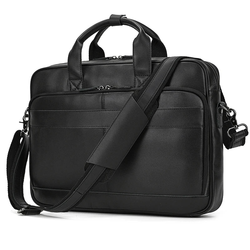 Men Briefcase Genuine Leather Laptop Bag 14 15.6" PC Doctor Lawyer Computer Bag Cowhide Male Briefcase Leather Men Business Bag