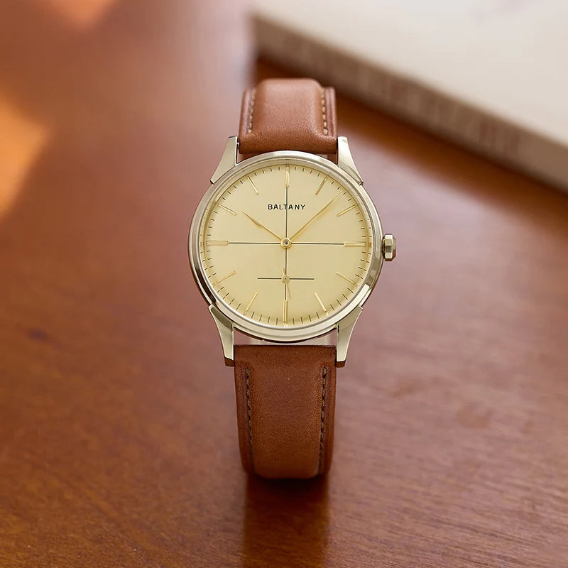Baltany S4092 38.5mm Dress Watchse Man Leather Straps Crosshair Dial Small Seconds Hand-Winding Mechanical luxury Wristwatches