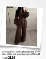 LGRQ Women's Casual Two-piece Set Fashion Lapel Long Sleeved Cardigan Jacket Elastic Waistband Tied Pants 2026 Summer 19DB1008