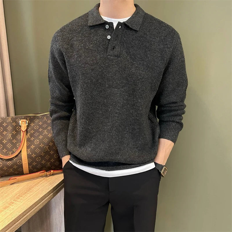 Men's Knit Polo Sweater – Long Sleeve Pullover