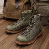 KOWM cowhide Hiking shoes men's walking boot British trekking shoes thick soled cowhide high top motorcycle boots ankle sneakers
