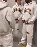 2025 European and American New Trendy High Street Leopard Print Loose Hooded Sweatshirt Casual Stacking Sweatpants
