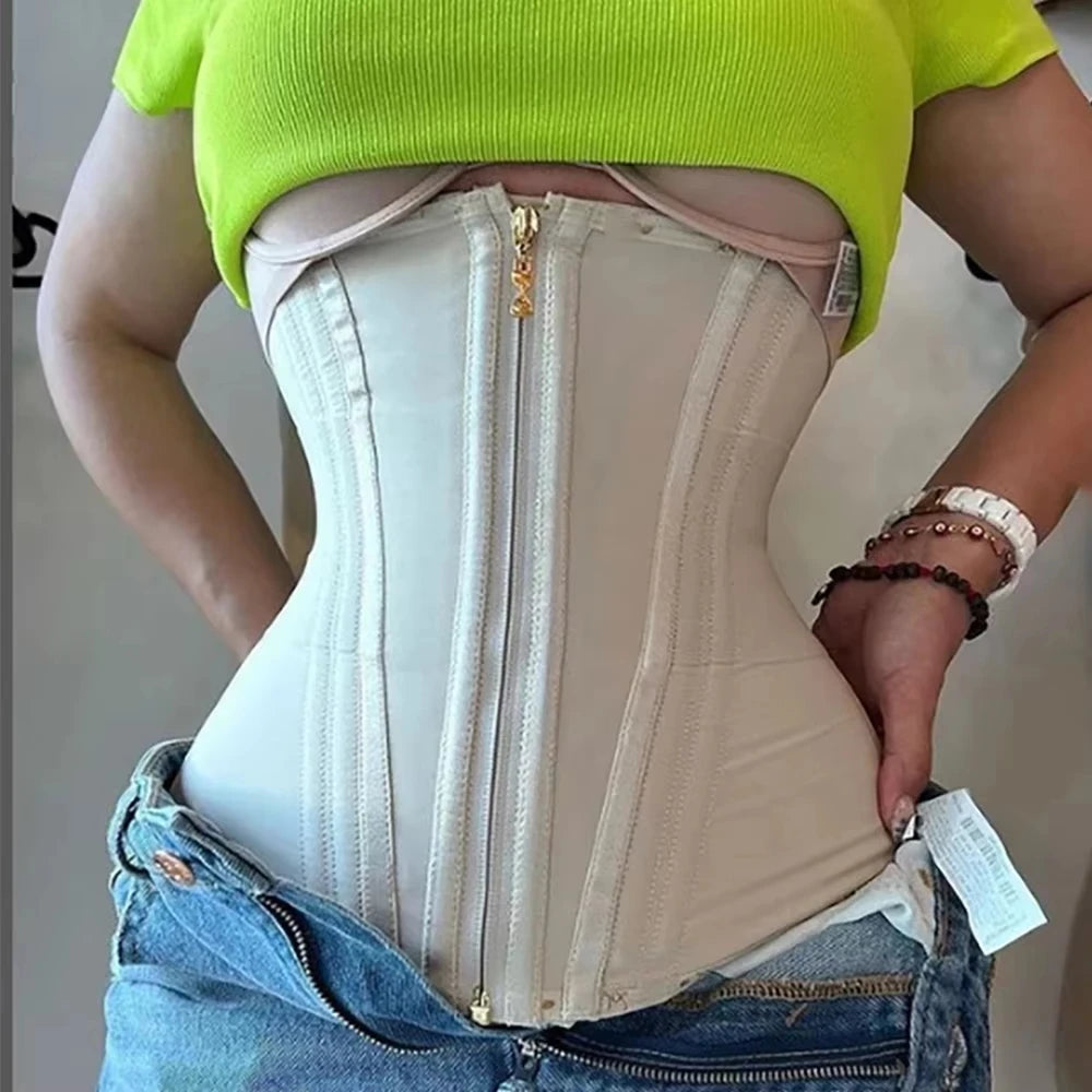 Premium Latex Waist Trainer Belt with Zipper – High Compression Body Shaper