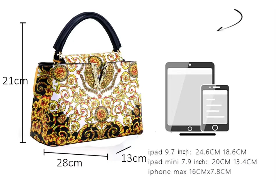 Ins Famous Fashion Classic Printed PU Leather Women's Handbags – Luxury Elegant Shoulder Crossbody Top Handle Bag