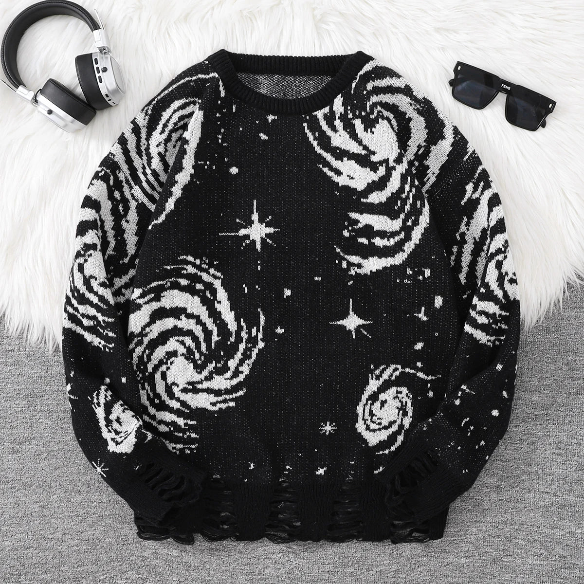 Men's Abstract Star Knit Crew Neck Sweater