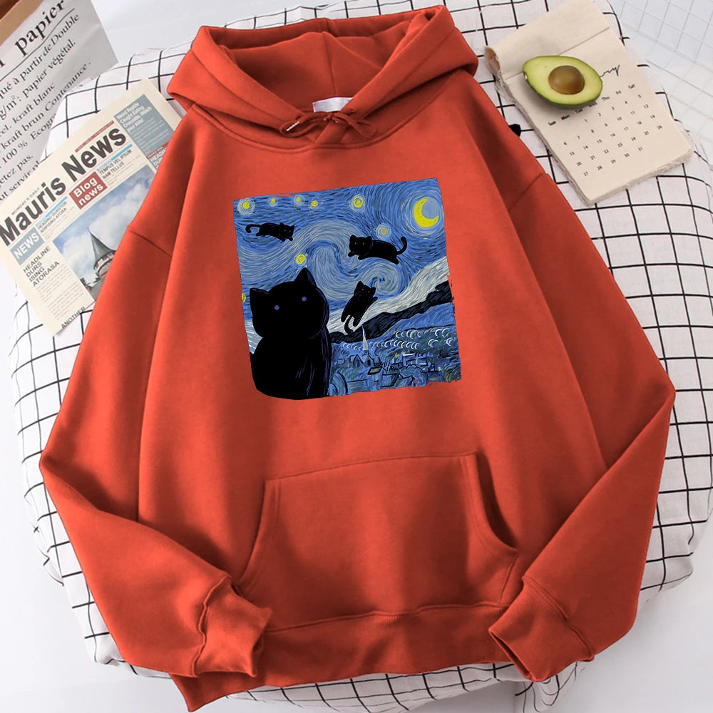Starry Cat Night Fleece Hoodie