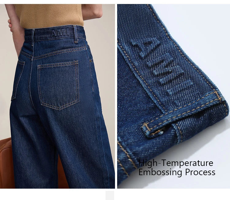 AMII Women's Barrel Jeans – Retro Straight Denim Trousers
