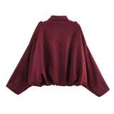 YENKYE New 2025 Women Suede Textured Bomber Jacket Long Sleeve Lapel Collar Loose Coats Casual Female Outerwear Chic Tops