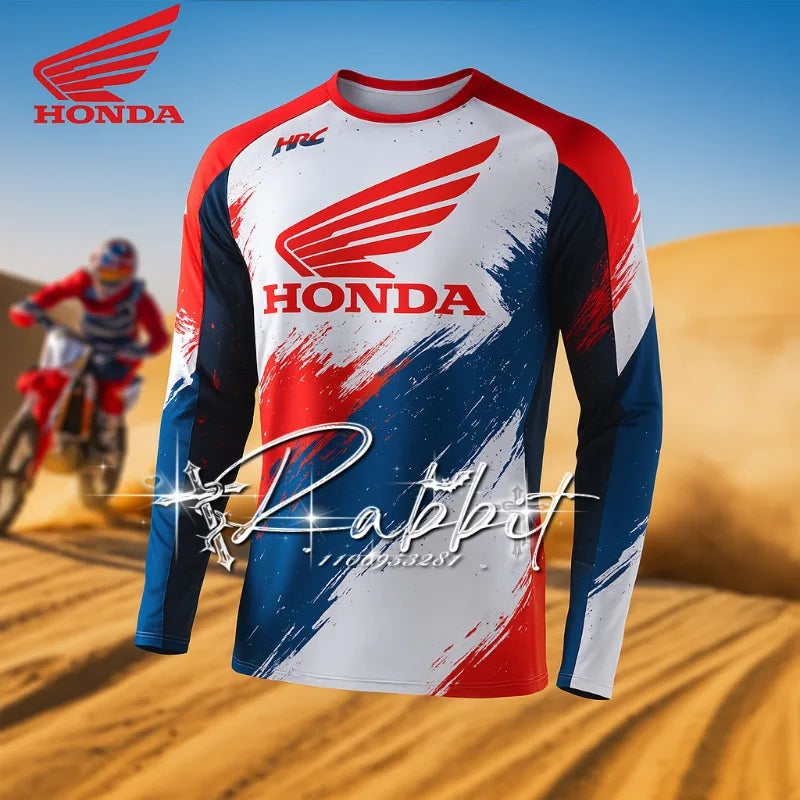 Men’s Honda Track Rider Long Sleeve Racing Jersey - Quick Dry Moto T-Shirt