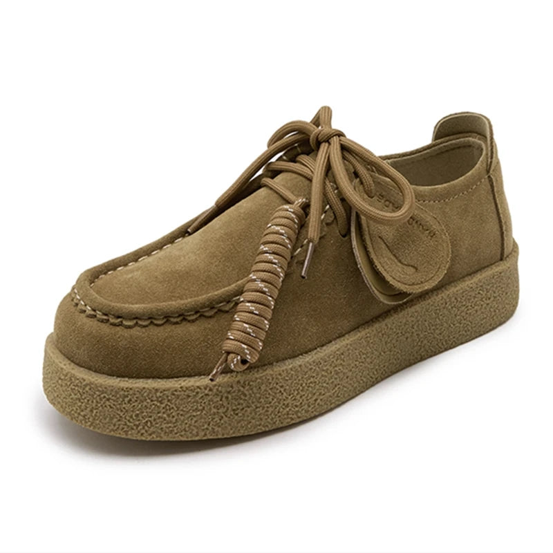AIYUQI Women's Suede Leather Platform Loafers – British Style