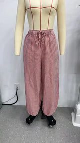 Women's Plaid Drawstring Lantern Pants