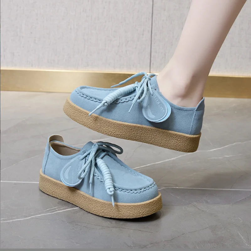 AIYUQI Women's Suede Leather Platform Loafers – British Style
