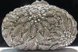 Gold Metal Leaves White Crystals Evening Clutch Bags Luxury Women Wedding Party Purse Ball Handbags Rhinestone Mini Shell Bag