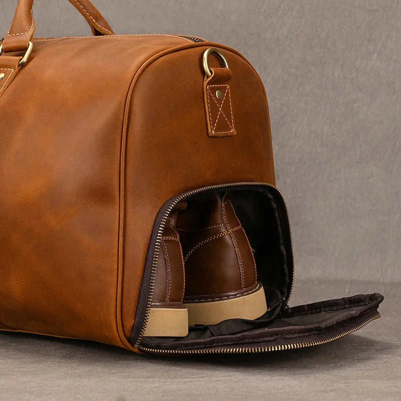 Natural Cowskin Travel Bags Waterproof Men's Leather Overnight Bag Handbag For Plane Luggage Men Male Weekend Bag Business 55cm