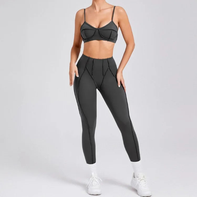 Seamless Yoga Sets Sports Fitness High Waist Hip-lifting Shapeing Trousers Backless Bra Suit Workout Gym Leggings Sets for Women