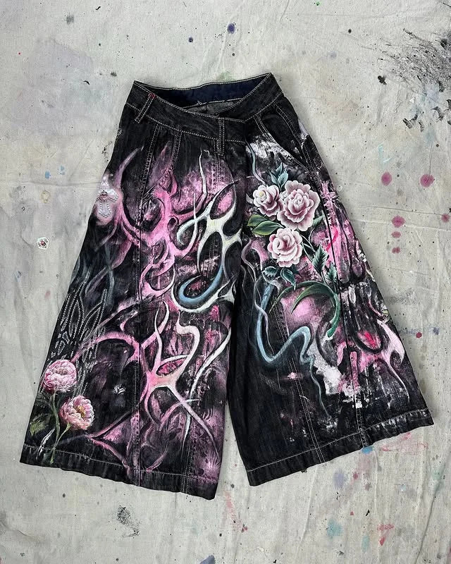 90s Vintage Flower Denim Shorts
