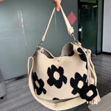 Handmade Crochet Bag Flower Tote Knit Floral Purse Bag, Boho Woven Beach Handbags Crossbody Shoulder Bag for Women Vacation