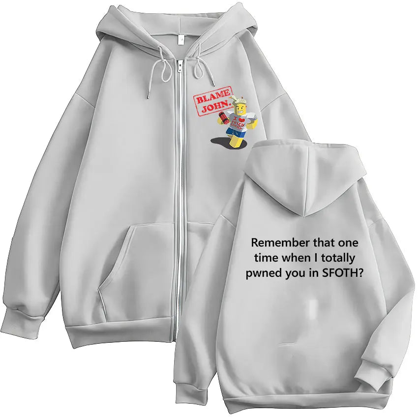 Blame John Meme Oversized Zip-Up Hoodie
