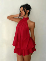 Women's Halter Neck Backless Tie-Front Mini Dress